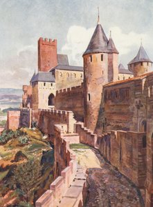 Frankrike: La Cite De Carcassonne (färglitografi)