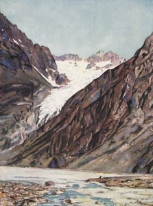Frankrike: Glaciären Blanc Du Mt Pelvoux (färglitografi) av Auguste Gerardin