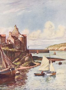 Frankrike: Le Port Du Conquet (färglitografi) av Auguste Gerardin