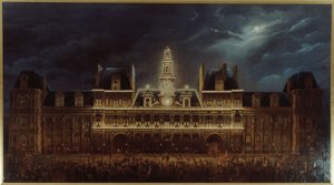 Illumination av Hôtel de Ville på kungens dag, den 1 maj av Auguste Jean Simon Roux