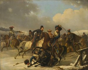 Kosacker förföljde retirerande franska soldater, 1812, 1827 av Auguste Joseph Desarnod
