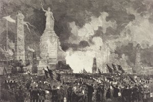 14 juli. Belysning av Place de la République, 1883. av Auguste Lepere