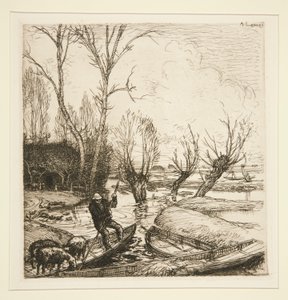 Vid det översvämmade träsket - Herden (The Flooded Marais - The Shepherd) av Auguste Lepere