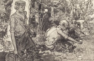 Sammankomst av maj-liljan La cueillette du muguet, 1908. av Auguste Lepere