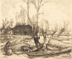 In the Deluged Marsh - The Shepherd Au marais inonde - Le berger, 1911. av Auguste Lepere