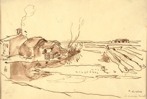 Landskap (bläck på papper)