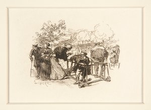 Man in Walker, med andra figurer i en park av Auguste Lepere