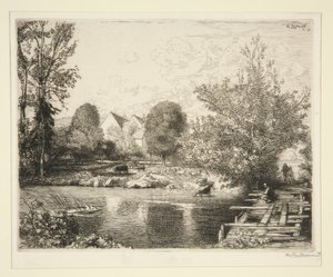 Vieille passerelle, bords du petit Morin (Gammal gångbro, Banks of the Small Morin) av Auguste Lepere