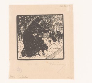 Kvinna och barn i en regnskur Giboulées i Luxemburg Mars Giboulée (titel på objekt) Januari, februari och mars 1894 (serietitel) Janvier, Février et Mars 1894 (serietitel)