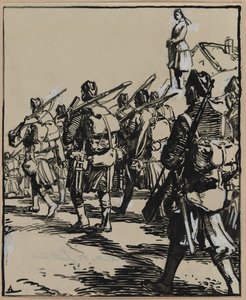 Battle of the Borders: Grupp brittiska soldater av Auguste Louis Lepère