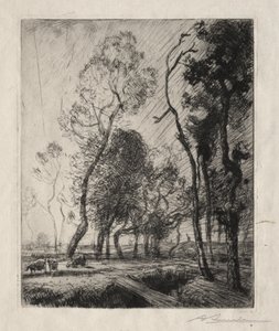 Solnedgång bakom träden av Auguste Louis Lepère