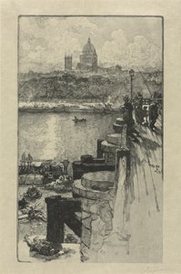 [Fiskare på en pir, Paris] av Auguste Louis Lepère