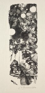 14 juli, Rue de Belleville, midnatt. av Auguste Louis Lepère