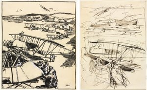 Flygplan som vilar på marken (fram och bak) av Auguste Louis Lepère