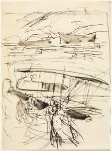 Flygplan som vilar på marken (verso) av Auguste Louis Lepère