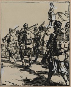 Battle of the Borders: grupp brittiska soldater, 1914. av Auguste Louis Lepère