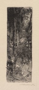 Fontainebleau-skogen: huggning av tallar La Forêt de Fontainebleau: Abattage des pines, 1890. av Auguste Louis Lepère