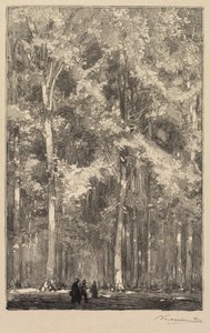 Fontainebleau-skogen: Morgon, korsning mellan Forts de Marlottes rutt (La Forêt de Fontainebleau: Le Matin, Carrefour des Fort de Marlotte) av Auguste Louis Lepère