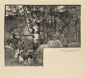 Fontainebleau-skogen: Rid till hundarna vid Mont-Gérard La Forêt de Fontainebleau, 1890. av Auguste Louis Lepère