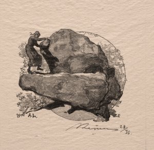 Den skakande stenen. av Auguste Louis Lepère