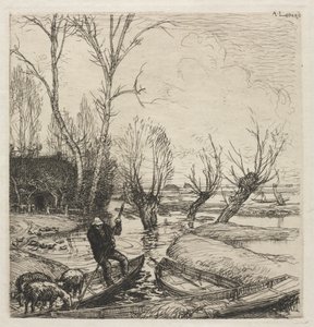 [Man i en båt med tre får] av Auguste Louis Lepère