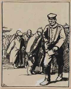 Marsch av en grupp tyska fångar, 1914. av Auguste Louis Lepère