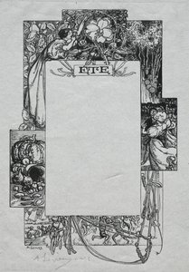Paris-almanackan, 1897: Dekorativ gräns, sommaren, 1897. av Auguste Louis Lepère