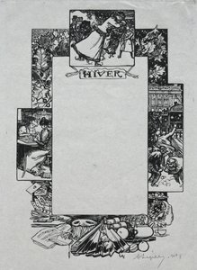 Paris almanacka, 1897: Dekorativ gräns, vinter, 1897. av Auguste Louis Lepère