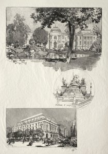 Illustrerad Rouen: Museet, Fontaine St. Marie, The Theatre of Arts, 1896. av Auguste Louis Lepère