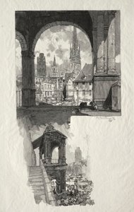 Illustrerad Rouen: Place de la Haute Vieille Tour, Edicule de la Fierte, 1896. av Auguste Louis Lepère