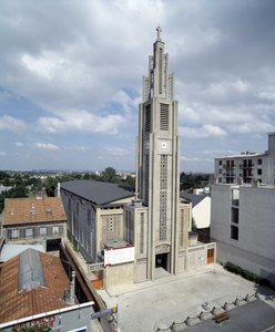 Översiktsbild av kyrkan Notre Dame de Le Raincy (Seine saint Denis) 1923 (foto)