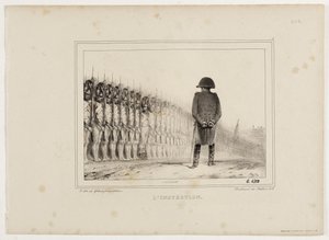Litografialbum från 1833, nr 5: Inspektionen. av Auguste Raffet