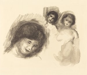 Sten med tre skisser av Auguste Renoir
