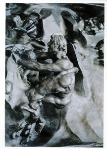 Helvetets portar, detalj av Ugolino och hans söner, vänster mittpanel, c.1887 brons