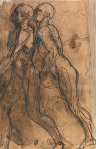The Shades närmar sig Dante och Virgil (grafit, penna och mörk sepiatvätt på buff papper) av Auguste Rodin