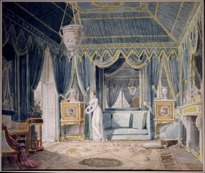 Boudoir av drottning Hortense de Beauharnais (1783-1837) 1811. Akvarell av Auguste Garneray (1785-1824). Privat samling