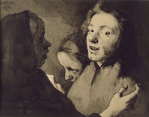 Conversation Piece: Three Heads, 1872 (svart bläcktvätt på papper) av Auguste Theodule Ribot
