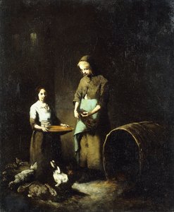 Unga bondflickor som matar gårdsdjur, av Auguste Theodule Ribot