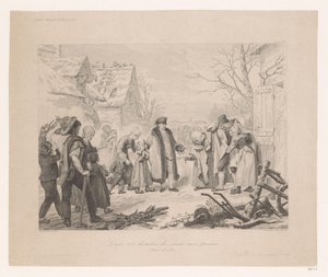 Ludvig XVI på besök i ett fattigt område Louis XVI distribue des secours aux pauvres (titel på objekt) av Auguste Thomas Marie Blanchard
