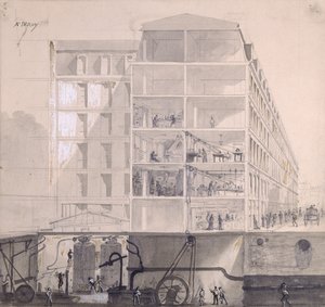 Tvärsnitt av arbetarbostäder i XI:e arrondissementet i Paris, ca 1875 (penna och bläck och gouache på papper)