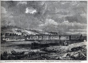 Den nya bron har Argenteuil. Korsningen mellan norra och västra linjerna. Ermontsektion (rörsystem). Gravyr efter skiss av Ralph i "" Le Monde illustrious"", 1863-08-29. Privat samling. av Auguste Victor Deroy