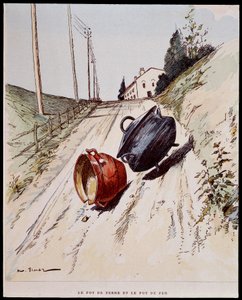 Lerkrukan och järnkrukan - i "" Les Fables de La Fontaine"", ill. av Auguste Vimar (1851-1916), Tours, at A, Mame & Son