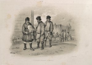 Byggare som dricker Sbiten Från: The Construction of the Saint Isaacs Cathedral, 1845 av Auguste de Montferrand