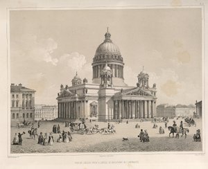 Saint Isaacs Cathedral sett från Admiralteysky Prospekt Från: The Construction of the Saint Isaacs Cathedral, 1845