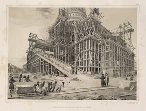 Utsikt över katedralen omgiven av träställningar Från: The Construction of the Saint Isaacs Cathedral, 1845