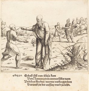 Elisa straffar Gehazi med Naamans spetälska, 1547.