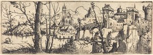 Landskap med slottet till höger, omgivet av klippor, 1546. av Augustin Hirschvogel