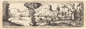 Landskap med sjö och stad, 1545. av Augustin Hirschvogel
