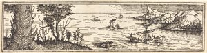 Landskap med sjö och segelfartyg av Augustin Hirschvogel
