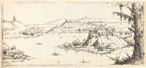 Landskap med en stor sjö i centrum, 1546. av Augustin Hirschvogel